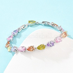 Platinum Tone Brass Micro Pave Cubic Zirconia Tennis Bracelets&nbsp;BJEW-B160-07P