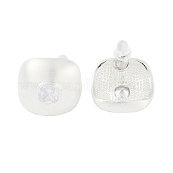 スクエア真鍮ドローベンチスタッドピアス  クリアキュービックジルコニア  女性のための  925銀メッキ  18x18mm&nbsp;EJEW-L288-004S