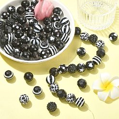 100個の不透明なアクリルビーズ  ラウンド  ブラック  15~16mm  穴：2~3mm&nbsp;OACR-CJ0002-50