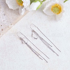 Anti-Tarnish Rhodium Plated 925 Sterling Silver Teardrop with Chain Tassel Dangle Earrings&nbsp;JE1044A