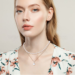 2個 2色 プラスチック製模造真珠ペンダント 二重層ネックレスセット  女性のための合金ジュエリー  プラチナ＆ライトゴールド  15.12インチ（38.4cm）  1pc /カラー&nbsp;NJEW-AN0001-11