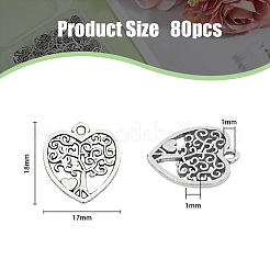 チベット風アロイペンダント80個  ハート  カドミウムフリー＆鉛フリー  アンティークシルバー  18x17x1mm  穴：1mm&nbsp;TIBE-DC0001-09