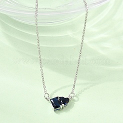 Brass Pave Cubic Zirconia Rectangle and Heart Pendant Cable Chain Necklaces&nbsp;KK-CBAB173-04P-01