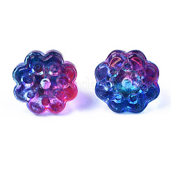 透明スプレー塗装ガラスチャーム  ライトゴールドメッキ真鍮パーツ  蓮の莢  マゼンタ  11x11mm  穴：2mm&nbsp;GLAA-S054-27A