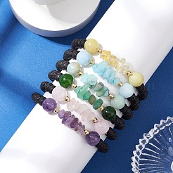 天然宝石ラウンドビーズストレッチブレスレットセット（女性用）5個  内径：2-1/8インチ（5.5cm）&nbsp;BJEW-JB10981