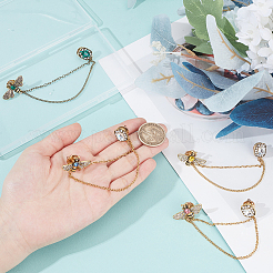 4Pcs 4 Colors Glass Bee & Rectangle Hanging Chain Brooches&nbsp;JEWB-GO0001-15