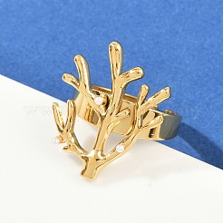 304ステンレススチールカフリング  サンゴ  プラスチックパール付き  ゴールドカラー  内径：18.2mm&nbsp;RJEW-D327-01G