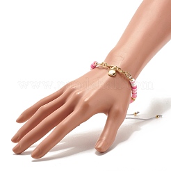 Handmade Disc Polymer Clay Braided Bead Bracelet&nbsp;BJEW-JB07407-01