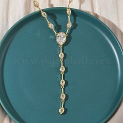 Brass Pave Clear Cubic Zirconia Y Necklaces&nbsp;NJEW-G183-06G-01