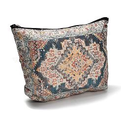 ボヘミアン風の花柄プリントリネン製収納ジッパークラッチバッグ  化粧バッグ  長方形  小麦  180x260x3.5mm  展開：180x260x70mm&nbsp;ABAG-Z002-03C