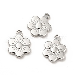 変色しない201ステンレススチールペンダント  花のチャーム  ステンレス鋼色  19x14x2.5mm  穴：2.5mm&nbsp;STAS-H172-16P
