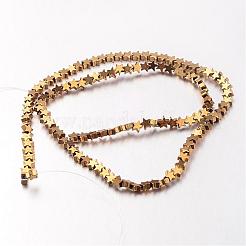 電気メッキ非磁性合成ヘマタイトビーズ連売り  スター  黄金メッキ  4x4x2~3mm  穴：1mm  約117個/連  15.7インチ&nbsp;G-F300-24A-03