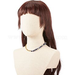 天然ソーダライトチップビーズジュエリーセット  女性のための宝石用原石のビーズのネックレスとドロップハギーフープピアス  ライトゴールド  16.73インチ（42.5cm）  20mm  ピン：1mm&nbsp;SJEW-JS01223-04