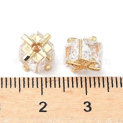 真鍮製キュービックジルコニアビーズ  長持ちメッキ  キューブ  ゴールドカラー  6.5x8.5x8.5mm  穴：2mm&nbsp;KK-A254-15G