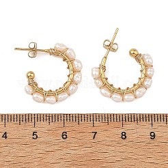 304ステンレススチールスタッドピアス  女性用天然養殖淡水パールハーフフープピアス  ゴールドカラー  21.5x24mm&nbsp;EJEW-JE07377