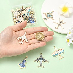 24個6スタイルアロイエナメルペンダント  飛行機チャーム  ゴールドカラー  ミックスカラー  37~43x23~42mm  4個/スタイル&nbsp;ENAM-CJ0007-45