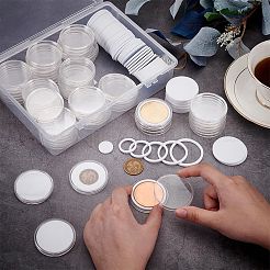 プラスチック製記念コイン収納ボックス60個  フラットラウンド  透明  51x6mm  46mm内径  フラットラウンド：46x3mm。&nbsp;CON-PH0003-09