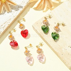 ガラスチャーム  304ステンレススチール製丸カン付き  ハートチャーム  ミックスカラー  29x14x7mm  穴：2mm&nbsp;PALLOY-MZ00165