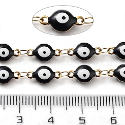 イオンプレーティング（IP）304ステンレスリンクチェーン  樹脂とエナメルと糸巻き付き  溶接されていない  18KGP本金メッキ  目  ブラック  11x6x4mm  約32.81フィート（10m）/ロール&nbsp;CHS-C011-08G-06
