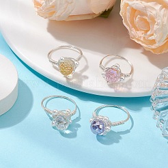 Round Glass & Shell Pearl Finger Rings&nbsp;RJEW-JR00795
