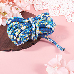 5mのエスニック花柄プリントポリエステルコード  ラウンド  ディープスカイブルー  7x5mm  約5.47ヤード（5m）/セット&nbsp;OCOR-TA0003-94D