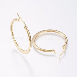304ステンレススチールフープピアス  低刺激性のイヤリング  フラットリング形状  ゴールドカラー  29~31x2mm  ピン：0.7x1mm&nbsp;EJEW-F105-21G