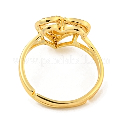 Heart with Letter Rack Plating Brass Micro Pave Clear Cubic Zirconia Adjustable Rings for Women&nbsp;RJEW-I105-01G-Z