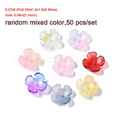 ベーキングペイントガラスビーズキャップ50個  4  - 花びらの花  ミックスカラー  12x12x4.5mm  穴：1.4mm  50個/セット&nbsp;GLAA-FP0001-21