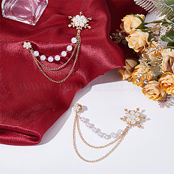 2Pcs Alloy & Plastic Imitation Pearl Flower Hanging Chain Brooches&nbsp;FIND-LP0001-62