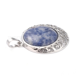 Natural Blue Spot Jasper Pendants with Hollow Platinum Brass Findings&nbsp;G-P448-A10-P