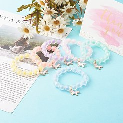 二層ビーズ透明アクリルカボチャビーズ子供のためのストレッチブレスレッ  合金エナメルユニコーンペンダント付き  ミックスカラー  内径：1-3/4インチ（4.5cm）&nbsp;BJEW-JB06593