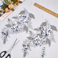 ポリエステル刺繍糸アイロン接着/縫い付けパッチ2個  プラスチック付き  布のアップリケ  花  銀  326x195x4mm&nbsp;PATC-CY0001-36B