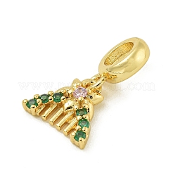 Rack Plating Brass Pave Green & Clear Cubic Zirconia Comb European Dangle Charms&nbsp;KK-Z067-51G