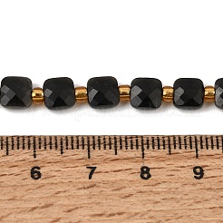 天然石オブシディアンビーズ連売り  多面カット正方形  シードビーズで  6x6x3.5~4mm  穴：0.8mm  約48個/連  14.96''（38センチメートル）&nbsp;GG-CBA96AE-A05-6x6mm