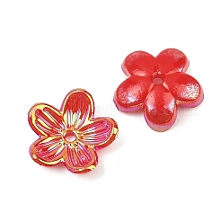 UVメッキ不透明アクリルビーズキャップ  虹色の  5  - 花びらの花  レッド  12x3.5mm  穴：1.4mm&nbsp;OACR-K001-42K