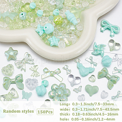 不透明＆透明アクリルビーズ150個  混合図形  ライムグリーン  7.5~33x7.5~43.5x4.5~16mm  穴：1.2~4mm&nbsp;MACR-SP0002-18C