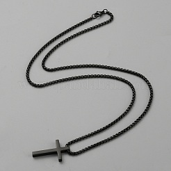 Stainless Steel Cross Pendant Necklace with Box Chains&nbsp;NJEW-WH0016-48EB