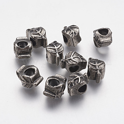 イオンプレーティング（IP）304ステンレススチールヨーロピアンビーズ  大穴ビーズ  葉  アンティークシルバー  13x8x9mm  穴：4.5mm&nbsp;STAS-J022-148AS