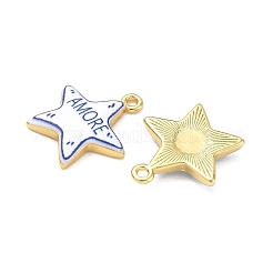プリントブラスペンダント  「愛」という言葉がチャーム的な星  ラックめっき  長持ちメッキ  鉛フリー＆カドミウムフリー  ブルー  18KGP本金メッキ  21.5x18.5x3.5mm  穴：1.7mm&nbsp;KK-CBA42CA-08G-02