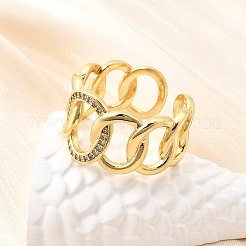 Brass Micro Pave Cubic Zirconia Cuff Rings for Women&nbsp;RJEW-F184-16G