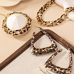 Leopard Print Alloy Oval Link Chain Necklaces & Bracelets & Triangle Stud Earring Sets&nbsp;FS-WG20E63-01