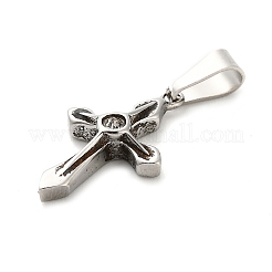 316サージカルステンレスペンダント  ラインストーン付き  クロスチャーム  アンティークシルバー  17.5x10.5x3.5mm  穴：6x2.5mm&nbsp;STAS-A123-09AS