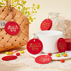 100Pcs Mother's Day Flat Round Gold Stamp Word Happy Mother' Day Hanging Tag&nbsp;DIY-SP0003-88B