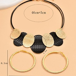 オーバル合金フープピアス＆ネックレスセット  プラスチックワックスロープジュエリーセット  ゴールドカラー  ネックレス：460ミリメートル&nbsp;FS-WGB4E52-01