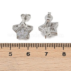 真鍮マイクロペーブクリアキュービックジルコニアスタッドピアス  プラチナ  スター  11.5x12mm&nbsp;LS-EJEW-Z128-01P-01