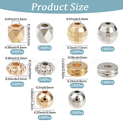 1000 個 5 スタイル ccb プラスチックビーズ  混合図形  プラチナ·ゴールデン  4.5~7.5mm  穴：1.2~2mm  200個/スタイル&nbsp;CCB-PA0001-08