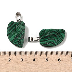 合成マラカイトペンダント  201ステンレススチール製金具付き  葉  25.5~26x15x7mm  穴：4x8mm&nbsp;G-B127-01P-05