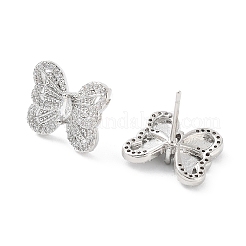 Butterfly Rack Plating Brass Micro Pave Clear Cubic Zirconia Stud Earrings for Women&nbsp;KK-Z038-17P