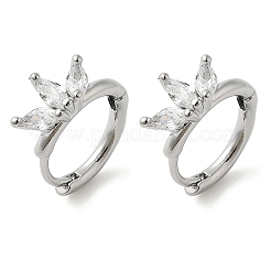 真鍮クリアキュービックジルコニアフープピアス  葉  プラチナ  13.5x13.5x5.5mm&nbsp;EJEW-Q014-27P