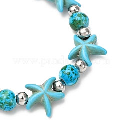 Starfish Synthetic Turquoise Beads & Brass Beads Stretch Bracelets&nbsp;BJEW-JB12417-03